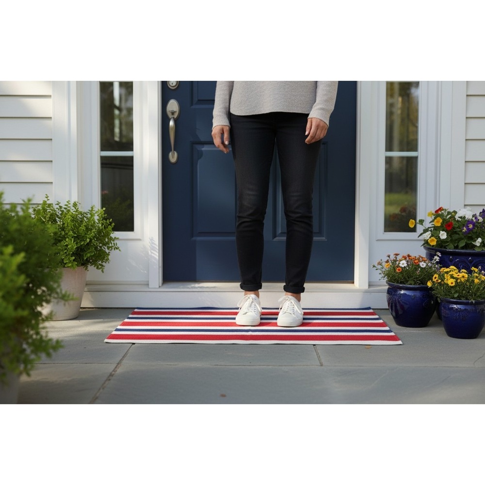 IQ Accessories Rug Home 36x24 Striped Accent Rug Red Blue Americana Decor